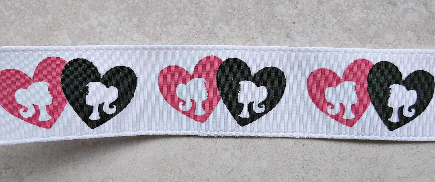 Barbie Inspired silhouettes in pink & black 7/8" grosgrain ribbon Il_570xn