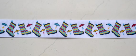 Vintage Chevron rain boots on white 7/8" grosgrain ribbon Il_570xn