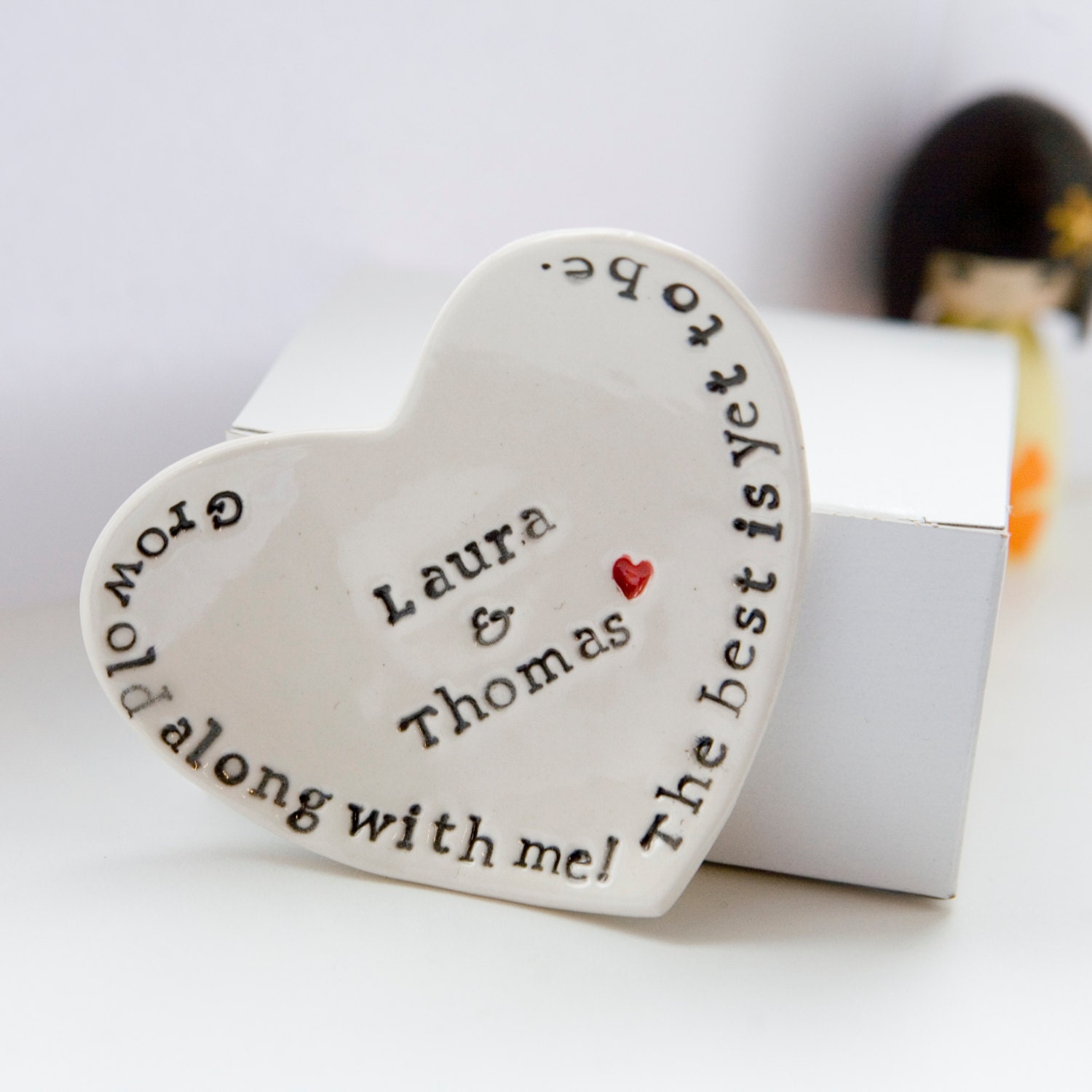 Personalized wedding ring bearer bowl dish engagement gift Robert Browning poem romantic gift