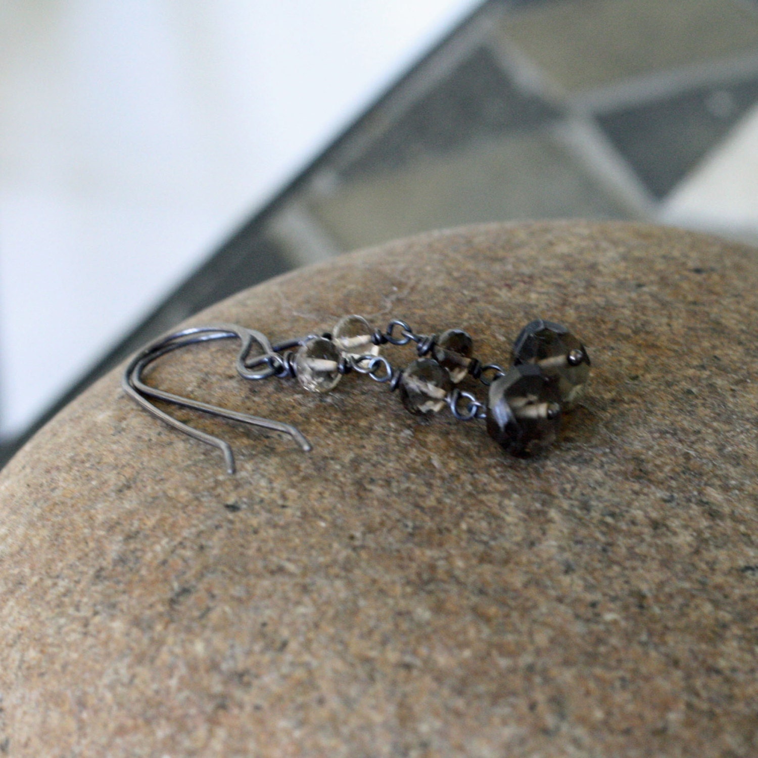 20% off - Smoky quartz Victorian style dangle earrings