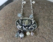Padmavati Devi - moss aquamarine and lotus necklace in fine silver and sterling