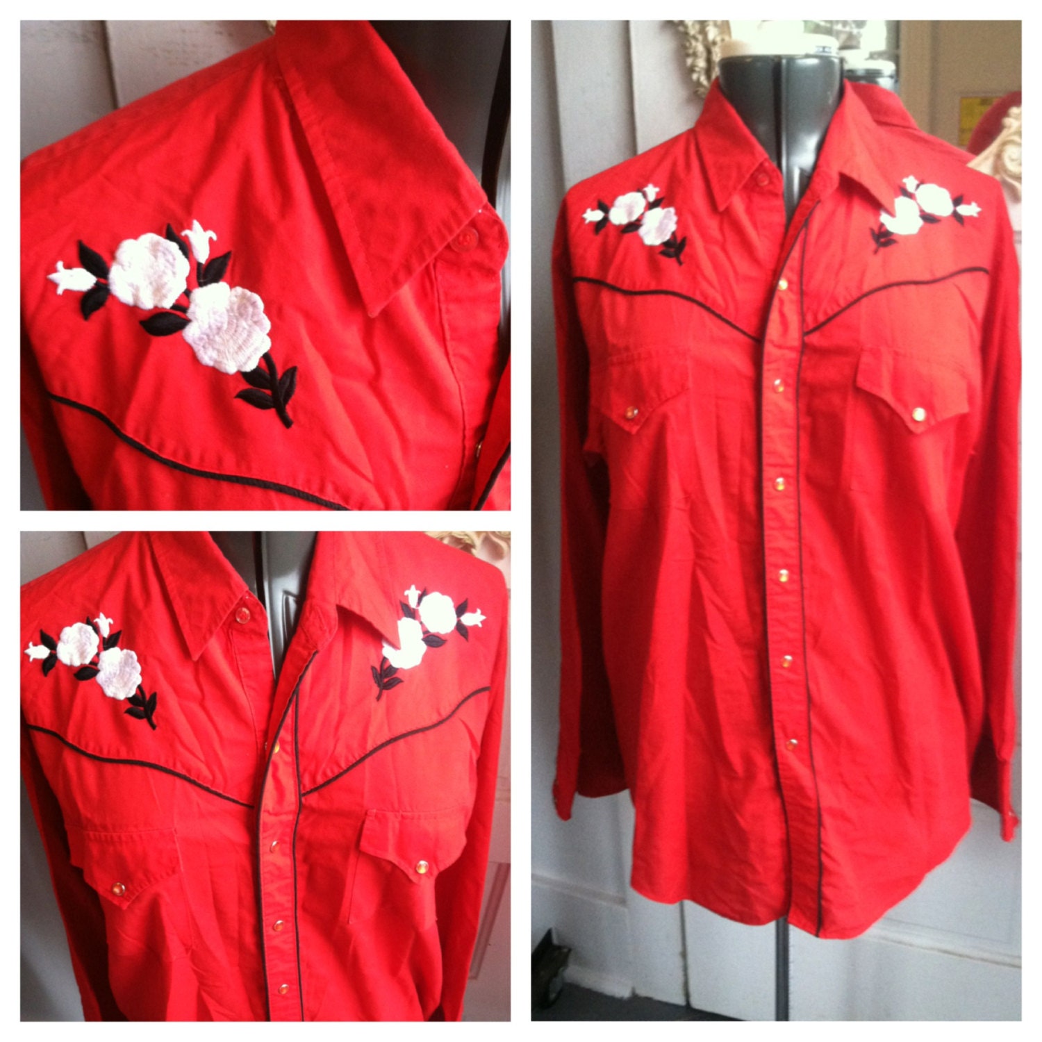 Embroidered Red Rose Western