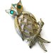 Gold Tone Vintage Owl Brooch with Green Eyes