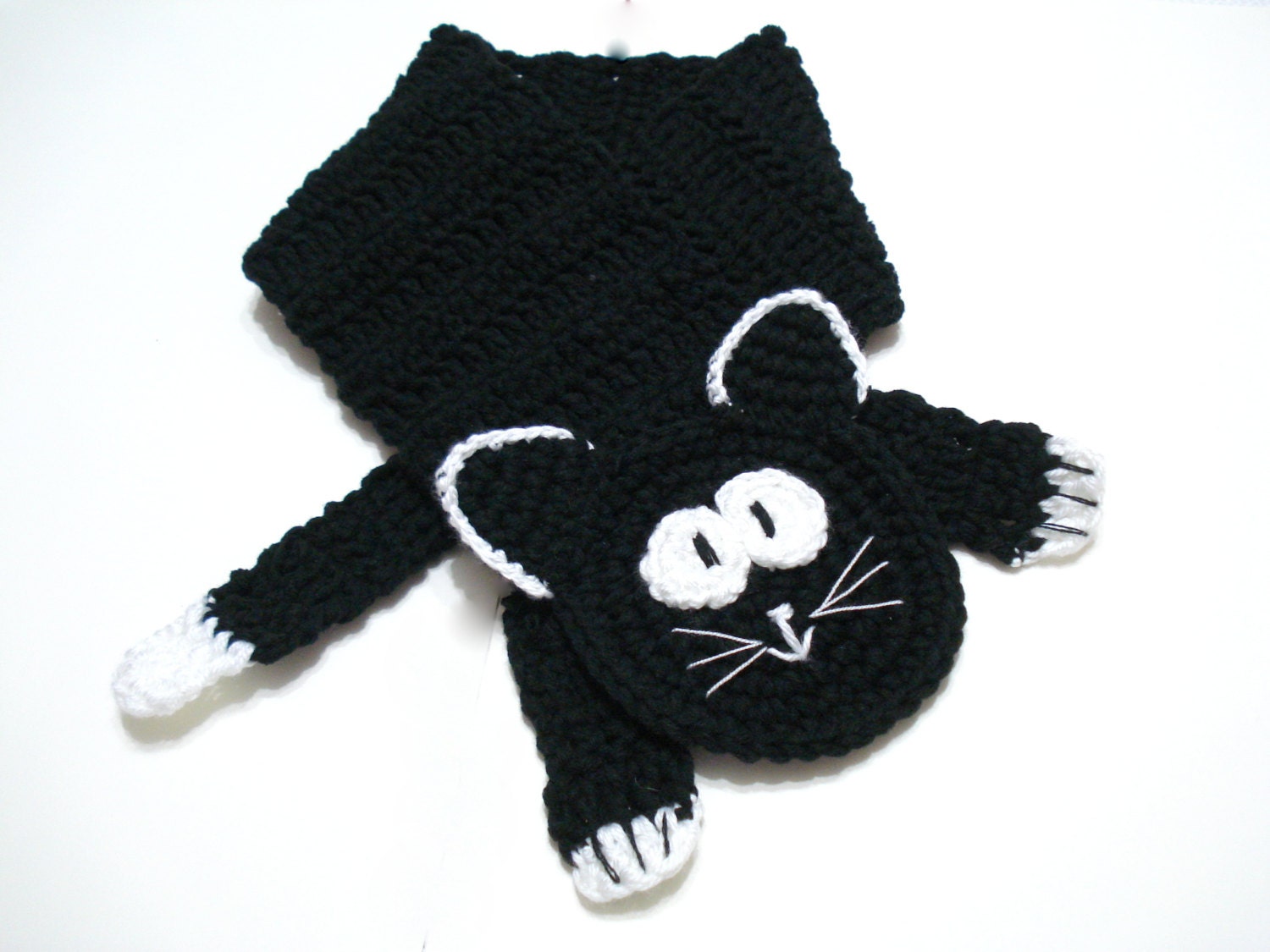 Cat Scarf Cowl, Crochet Cat Scarf, 2013 trends, Cat Neckwarmer, Kitty Scarf - AllSoCute