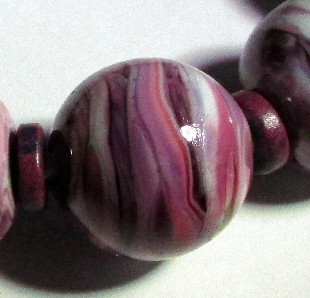 Made to Order--Lampworking Amethyst, Dark Purple, Mauve, Rose and Pink Frit Glass Round Beads (12)- Gardens Collection - LEteam
