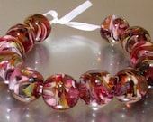 Handmade Lampwork  Pink, Rose and Peach swirled  Round Beads (12)- Spring Breeze Collection - LEteam - LEteam
