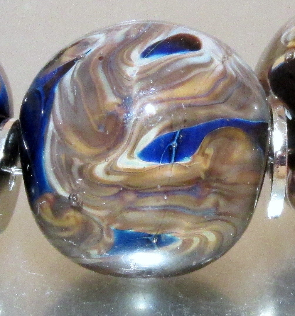 Silver Glass  Twisty Swirled Round LampworkDisk Beads Ocean Collection (13)- All Fired Up Studio