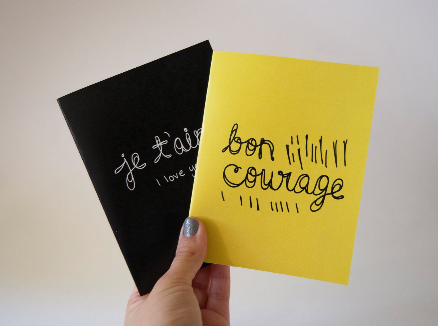 Bon Courage - Good Luck - French Handwriting - Greeting Card