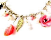 Coral Boho Vintage Like Charm Bracelet Victorian Style Bracelet Nature Inspired Jewelry Romantic Bracelet Shabby Chic Boho Jewelry