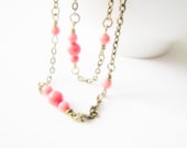 36 inch Red Coral Beaded Chain Tribal Necklace Layering Necklace Boho Chic Necklace