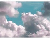 clouds, nature photography, spring, tiffany blue, pink, minimalist, wall decor, color, nursery art, 11X14