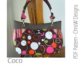 Purse PDF pattern Handbag sewing tutorial via INSTANT DOWNLOAD - "Coco", handmade floral handbag, tote or shoulder bag