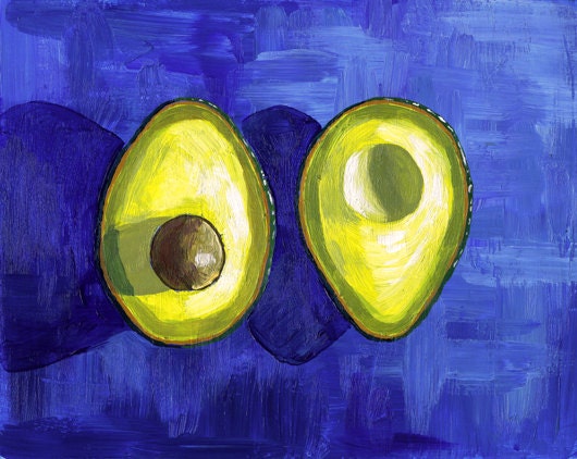 Avocado original painting pop art kitchen decor blue green