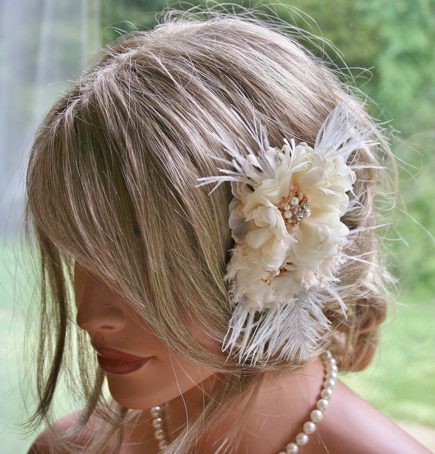 Champagne Bridal Fascinator Hair Accessory, Wedding Head Piece, Champagne Bridal Hair Flower, Pearl, Crystal, Flapper Style