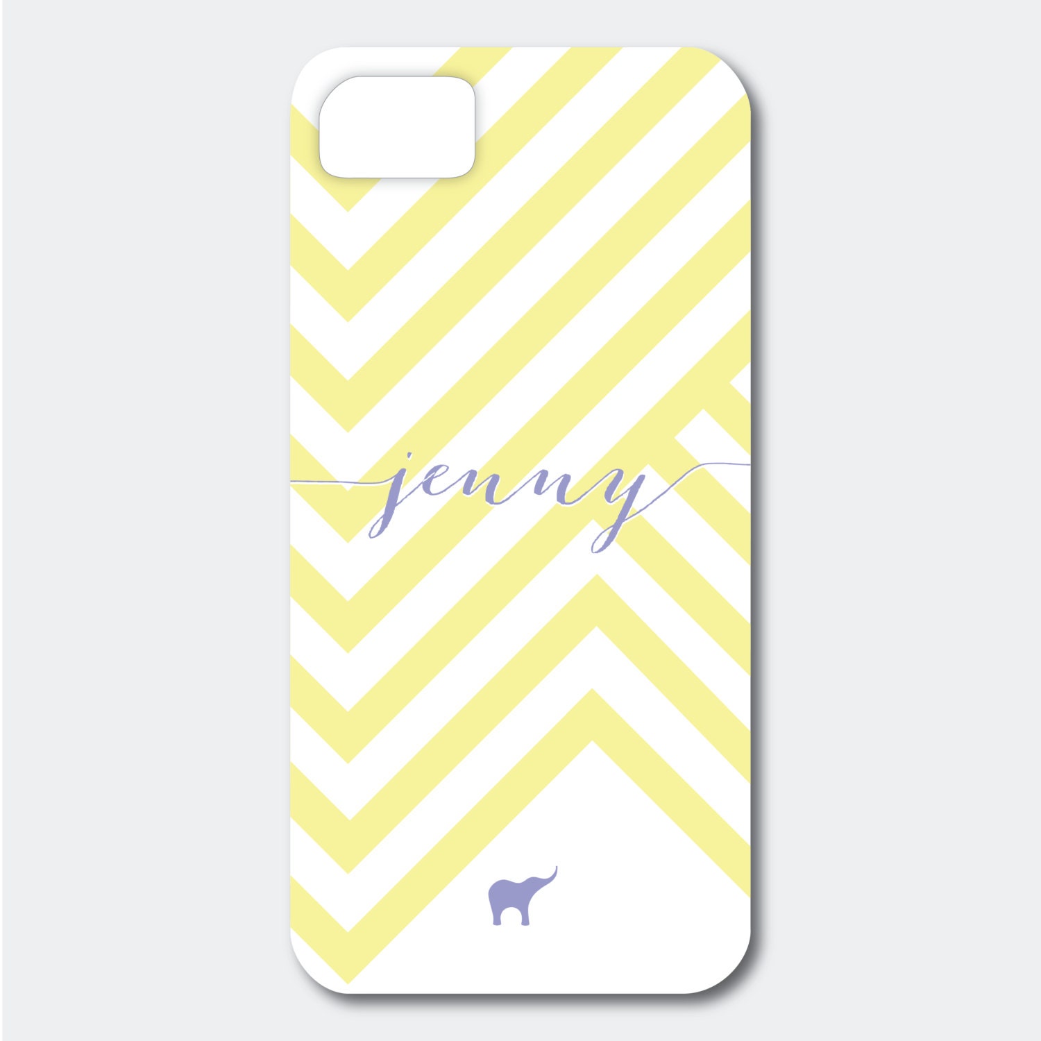 iPhone 5 or 4/4S Case - Chevron Inspired Design in Lemon Yellow and Lavender, Customized with your Name