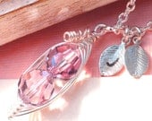 Personalized Swarovski Crystal Peas In A Pod Necklace - Light Rose Blue Shade -  Gold or Silver -  Choose Your Initials -  LIMITED EDITION