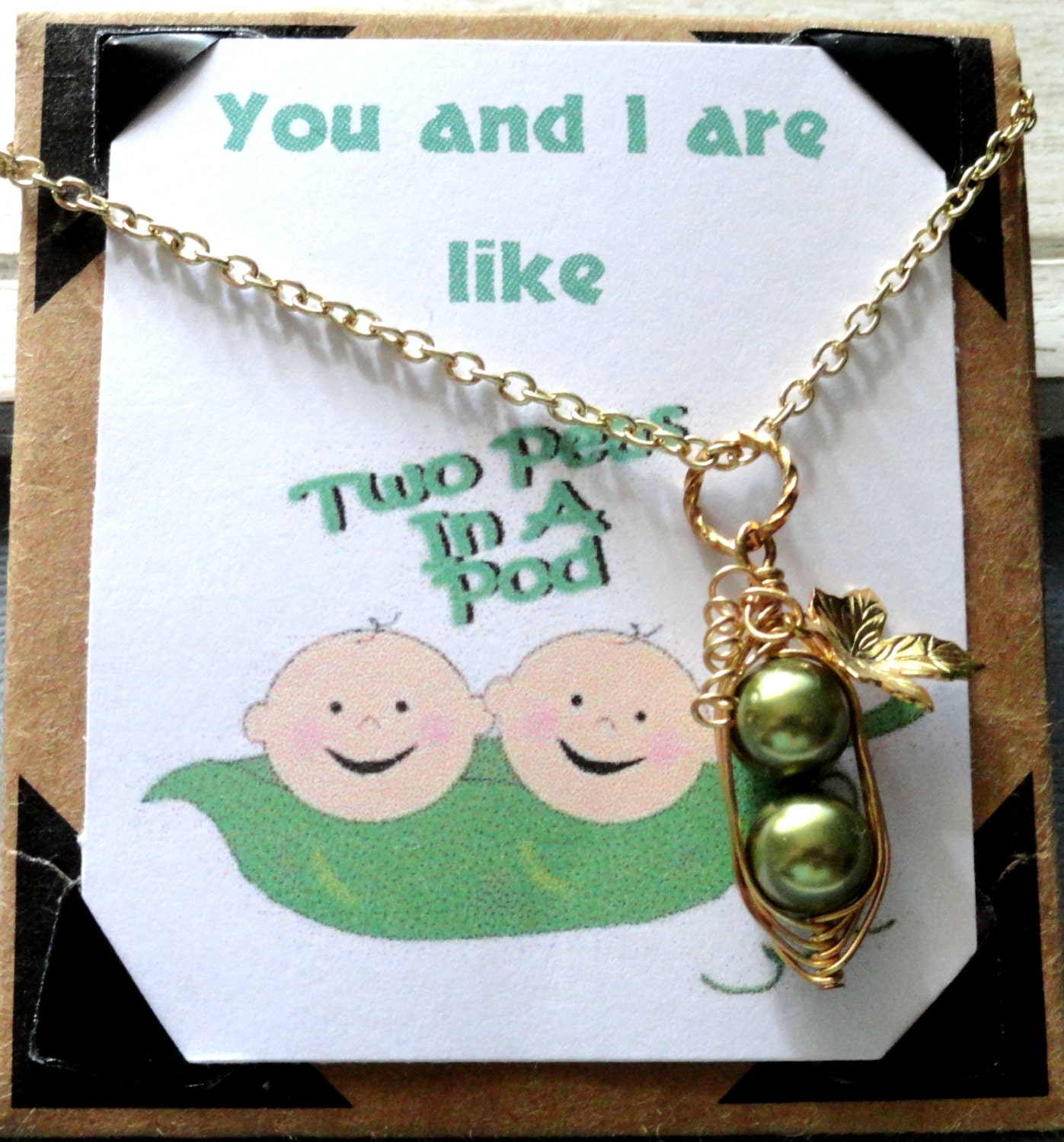 Peas In A Pod Necklace And Card Set - Two Peas In A Pod ( Choose Your Color )