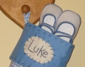 Personalized Baby Shower Gift "2013" - Stocking - Blue Gingham - Baby's 1st Christmas - Fully Lined