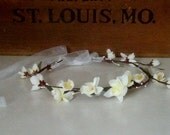 Cherry blossom flower crown Bridal party White flower head piece wedding headpiece hair wreath, bridal hair accessory, shabby hair flowers