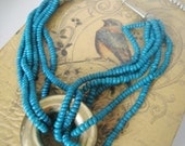 Vintage Brass Ring Statement Necklace, Turquoise, Multi strand, Large, Bold, Bohemian, Summer, Metal, Beaded, Gift