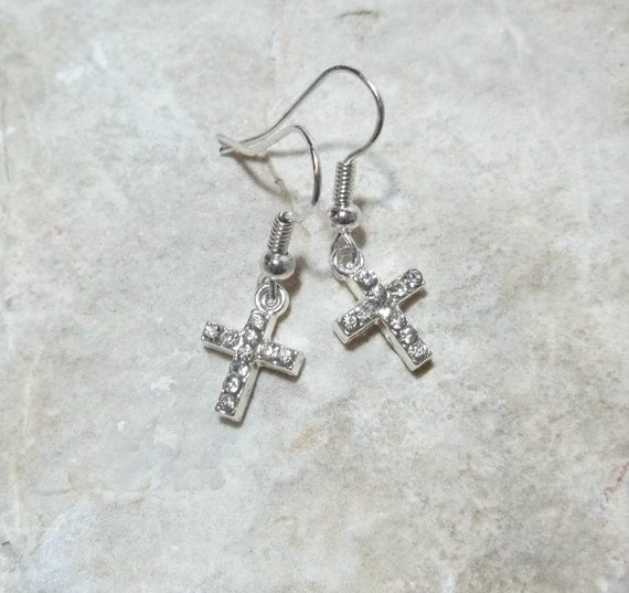 Rhinestone Cross Dangle Earrings - Free Shipping