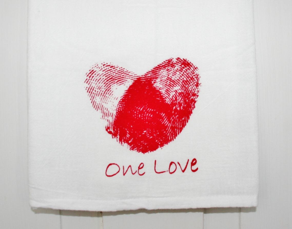 Fingerprint Heart One Love Tea Towel
