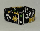 2 Inch Martingale, Greyhound Collar, Black with Gold Flowers