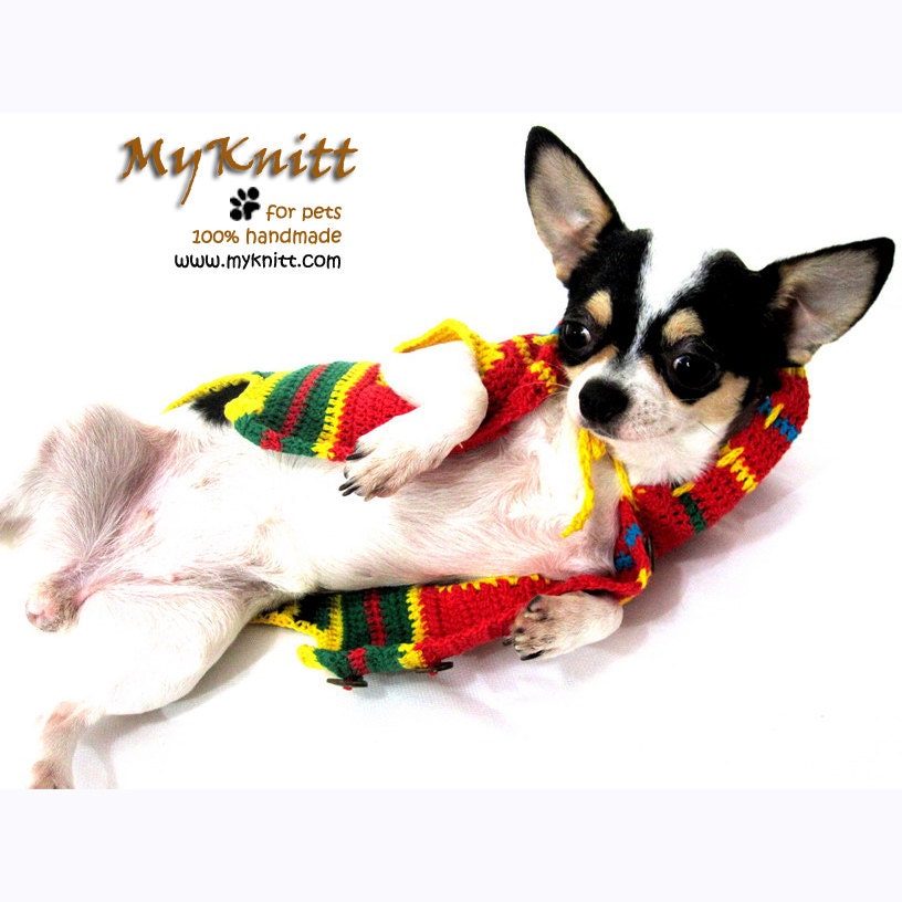 Red Colorful Dog Hoodie Sweater Puppy Sweater Puppy Clothing Handmade Crochet DK898