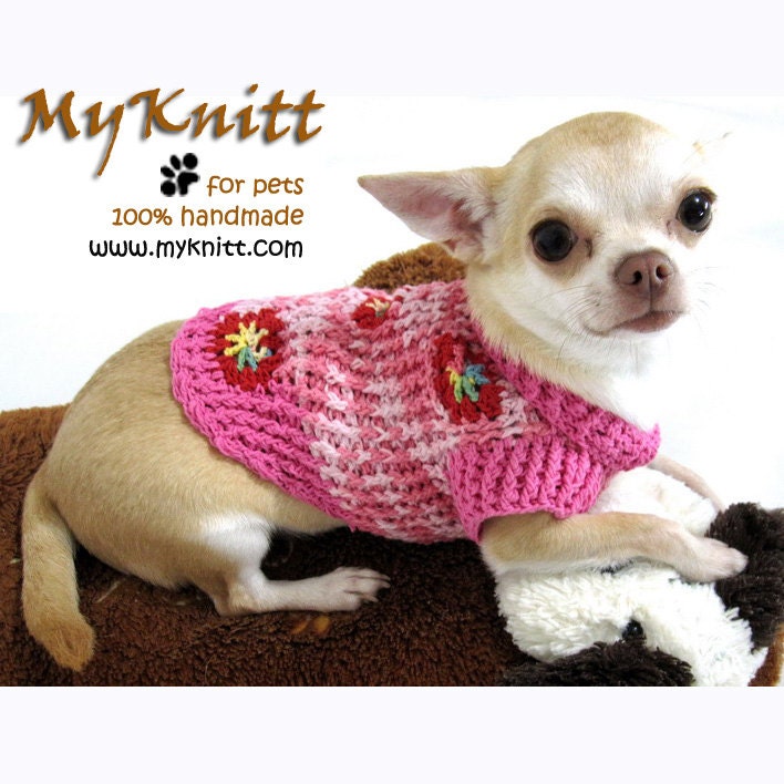 Pink Flower Personalized Dog Clothing Cat Clothes Puppy Sweater Crocheted Knit D879 Myknitt