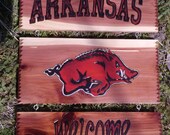 Arkansas Razorback with Red Lettering on Red Cedar (Free Shipping)