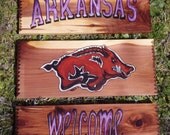 Arkansas Razorback with Violet Lettering on Red Cedar (Free Shipping)