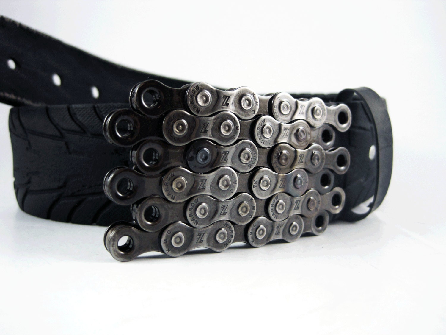 Recycled Bike Chain Belt buckle- Flat- Clear Finish