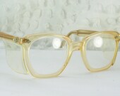 60s Mens Glasses 1960s Safety Eyeglasses Lemon Yellow Translucent 48/24 Clear Side Shield Non RX Optical Quality Frame