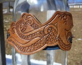 Hand Carved Leather Octopus Cuff
