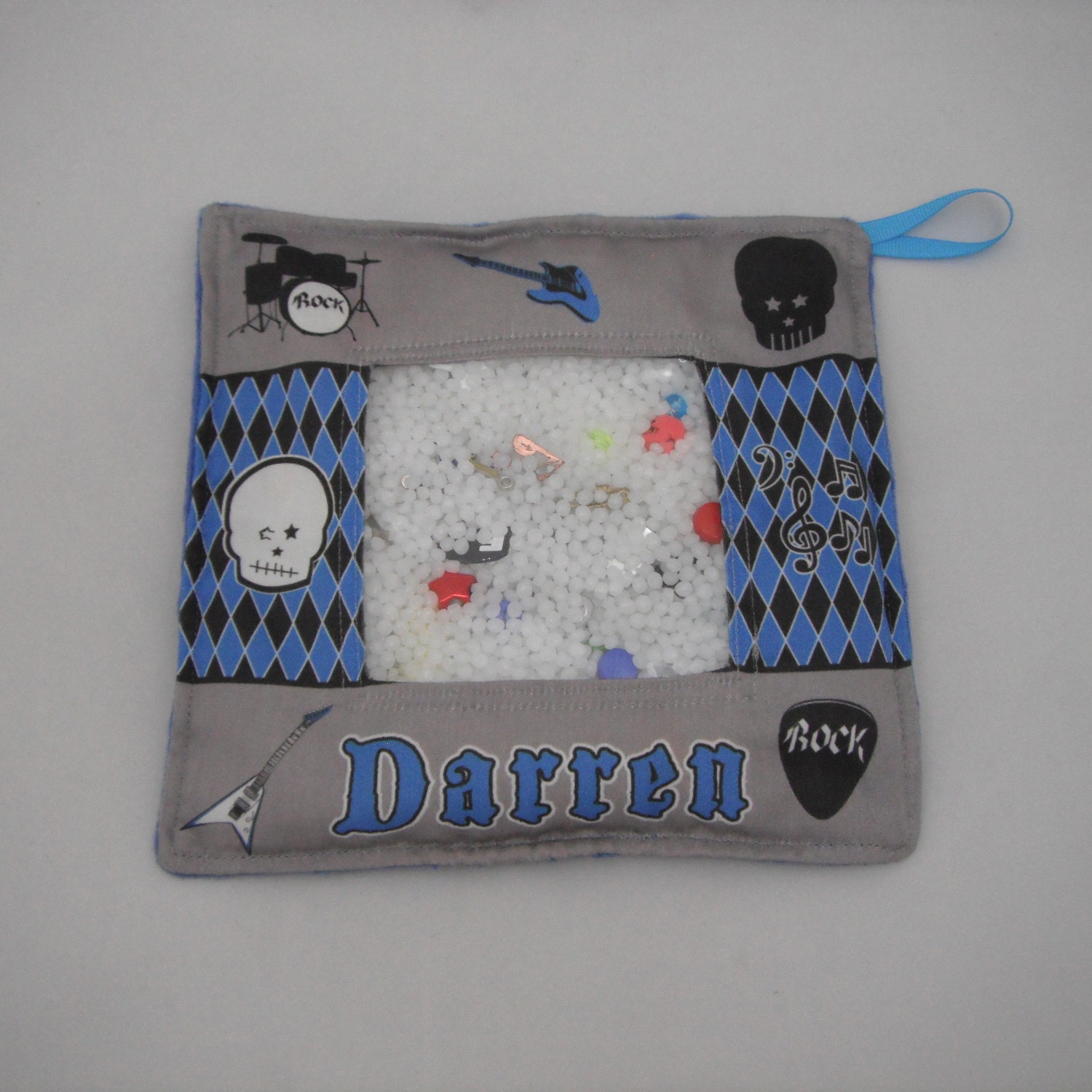 I Spy Bag - Super Sized Large with Detachable Laminated PICTURE and WORD list - Guitar Rock Star Skulls