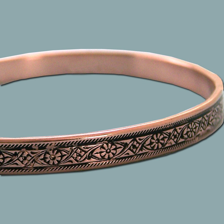Copper Floral Pattern Cuff Bracelet - 5mm