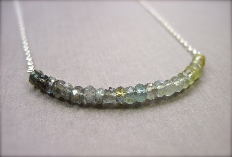 Moss Aquamarine Necklace, March Birthstone Necklace, Ombre Gemstone Necklace in Sterling Silver