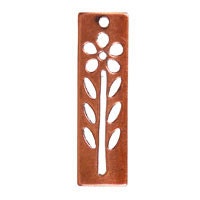Charms - Antique COPPER Plated Brass Rectangle Flower Charms - 12 Pack  - Stamped Daisy Charm
