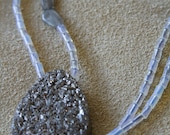 Handmade necklace jewelry druzy quartz opalite labradorite stone healing sparkle long bead grey white clear michigan