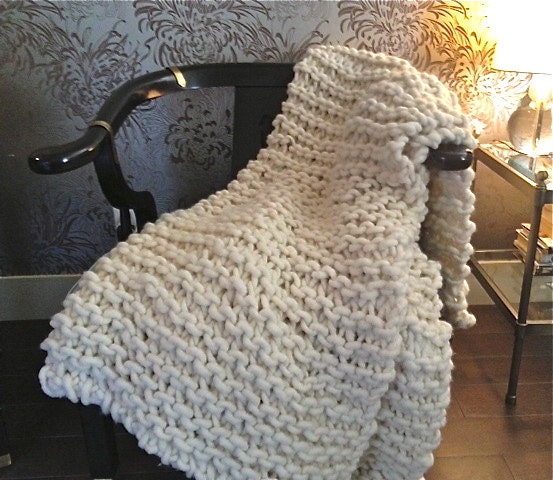 Handknit alpaca chunky throw blanket