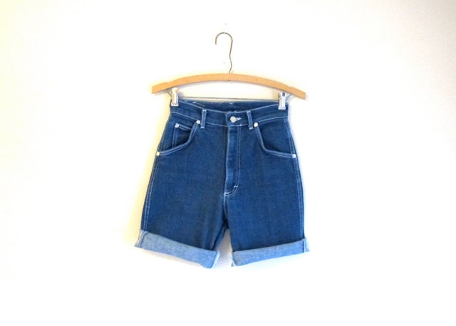 High Waist Denim - Dark-blue. Bermuda. Shorts. Skinny. Hipster - Womens Shorts
