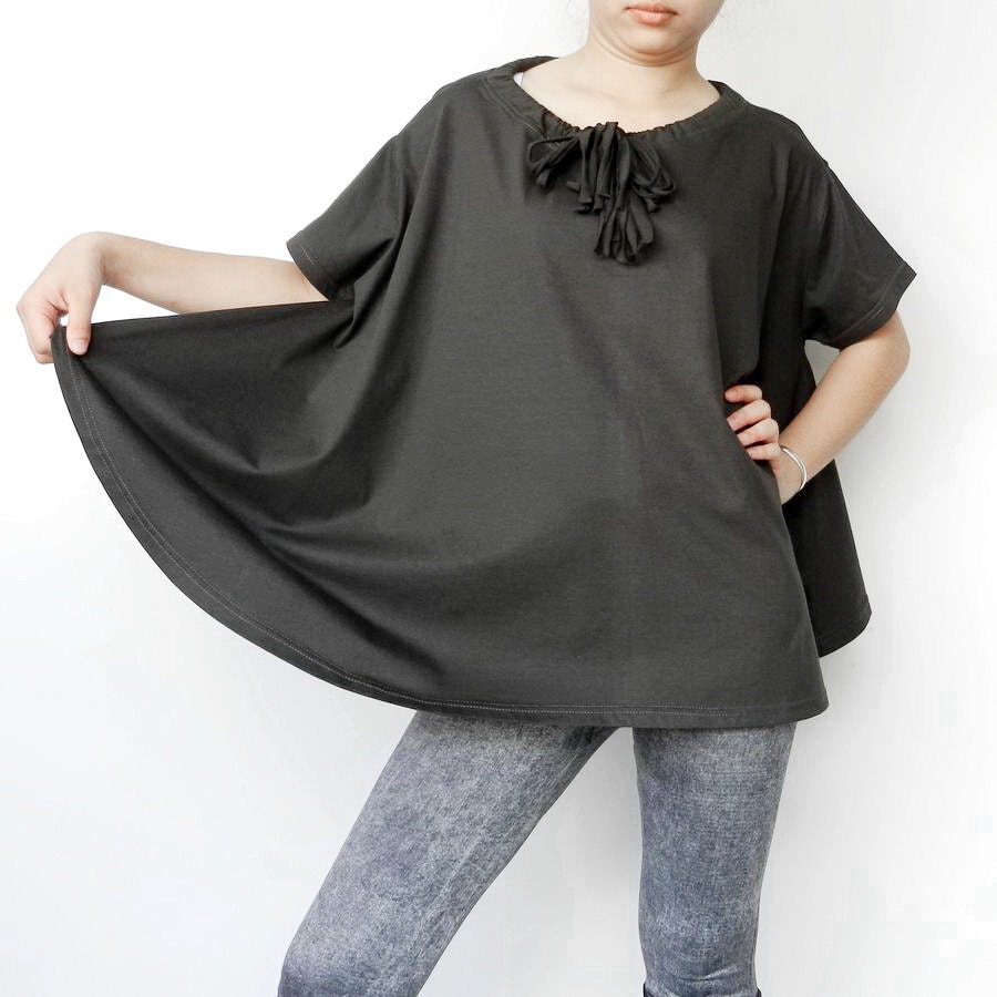 New Design Ladies Blouse,Cute Top, - Unique Styling,Charcoal Cotton Jersey.