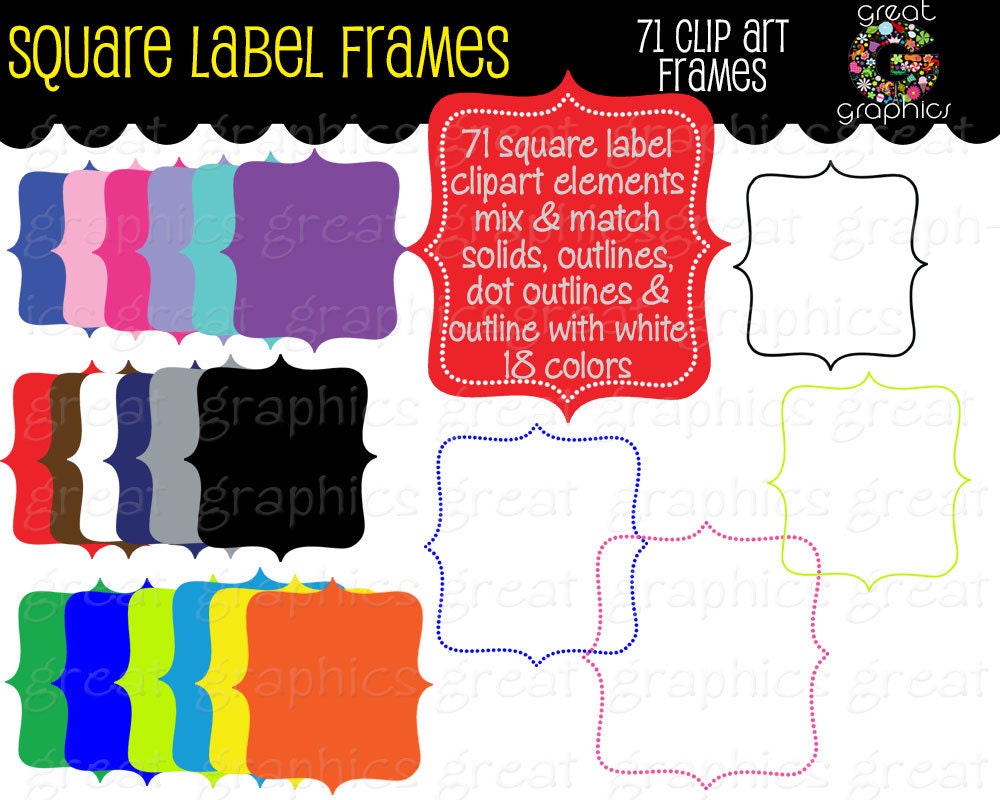 Label Frame Digital Clipart Frame Clip Art Printable Dot Frame Square Clipart Digital Frame Scrapbook Clip Art - Instant Download Il_170x135
