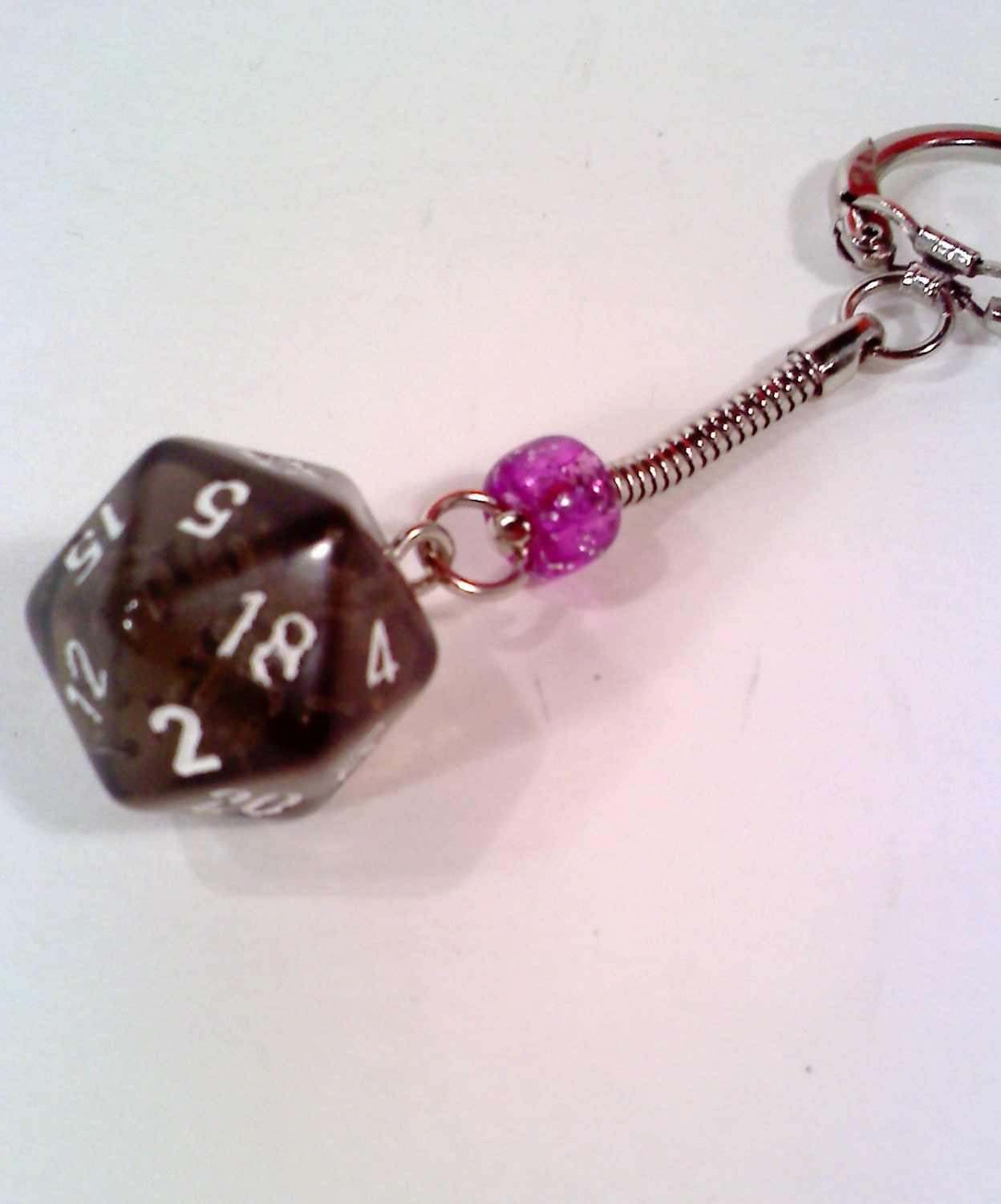 Dungeons and Dragons D20 Dice Keychain, Black/Purple