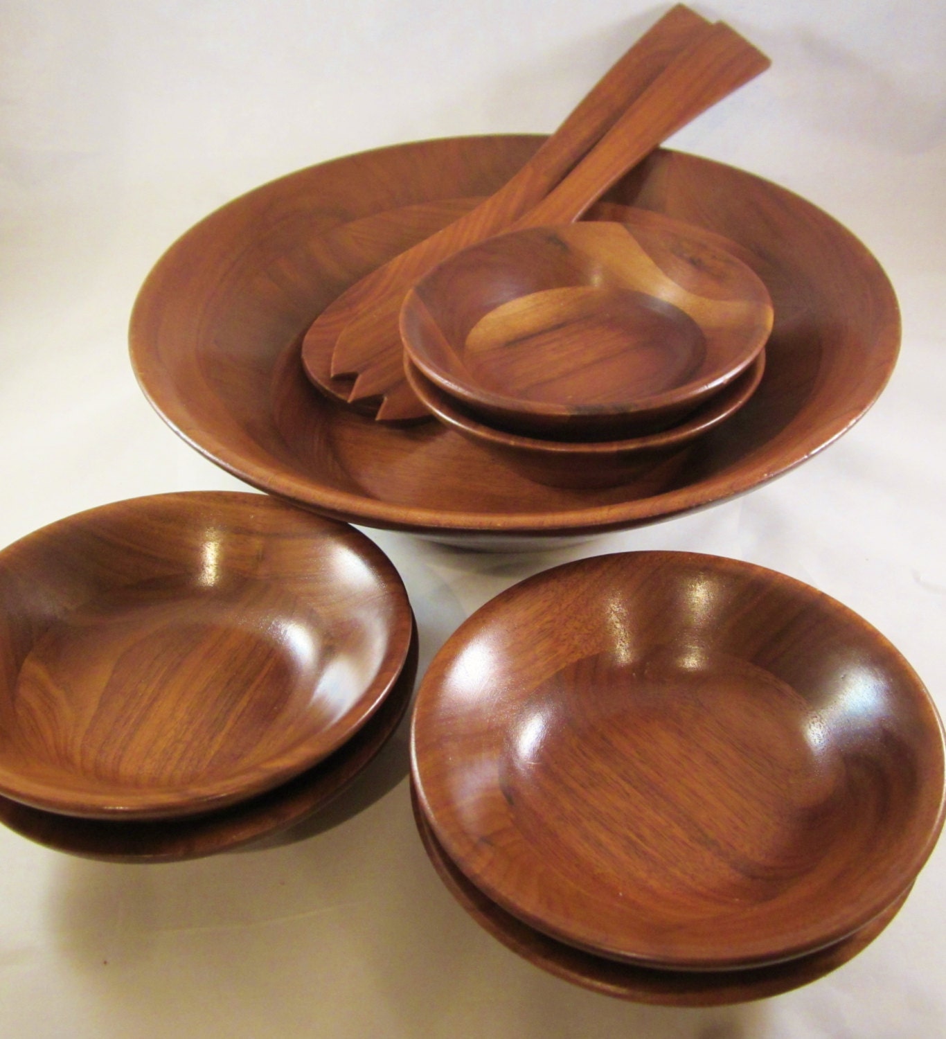 Mid Century Walnut Bowl Set by FITZHUGH 9 Piece Set