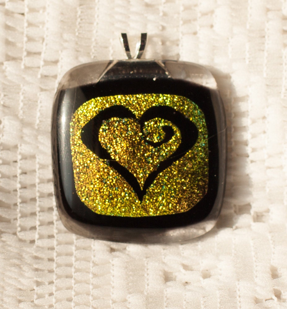 Dichroic Gold Heart Fused Glass Pendant