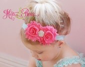 Coral Pink Shabby Chic Baby Headband-HeadbandFlower Headband-Baby Girl Headband.Baby Headband-Newborn Baby Girl-Baby Bow-Infant Toddler.Aqua