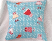 Nursery Decor - Childrens Bedroom - Pillow Case / Cover 14x14 - Turqoise - Red - Pale Pink - Girl - Just Stay Little - Sarah Jane Fabric