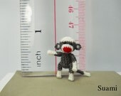Tiny Sock Monkey 1 inch - Micro Amigurumi Crochet Miniature Sock Monkey Stuff Animal - Made To Order