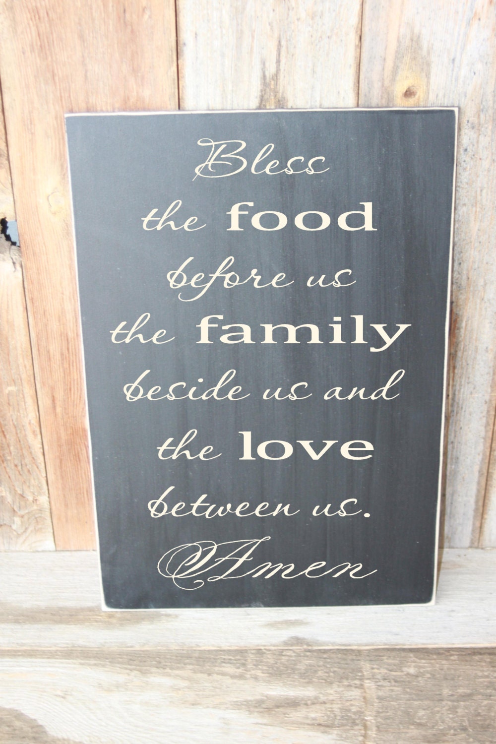 Bless the food before us, the family beside us... wood subway art wall hanging with vinyl lettering